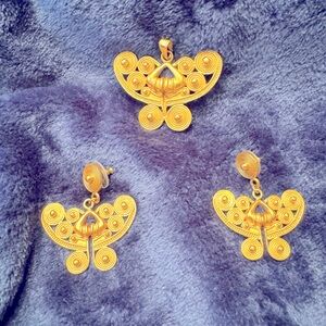 Earrings & Pendant Gold Plated 24K Pre-Columbian Art